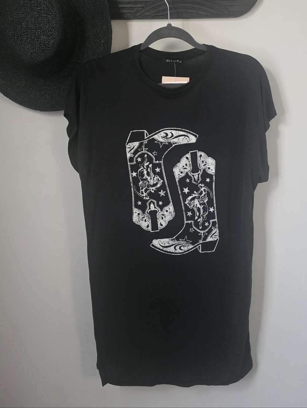 ZUTTER Black Graphic Tunic Tee with Cowboy Boot Print